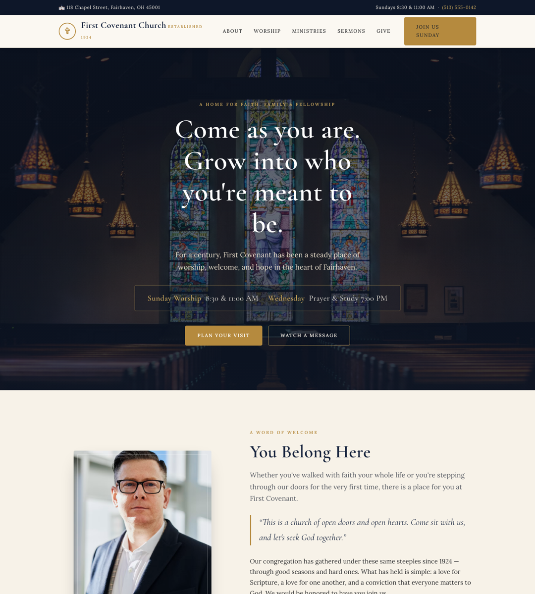 First Covenant Church website — classic, traditional design